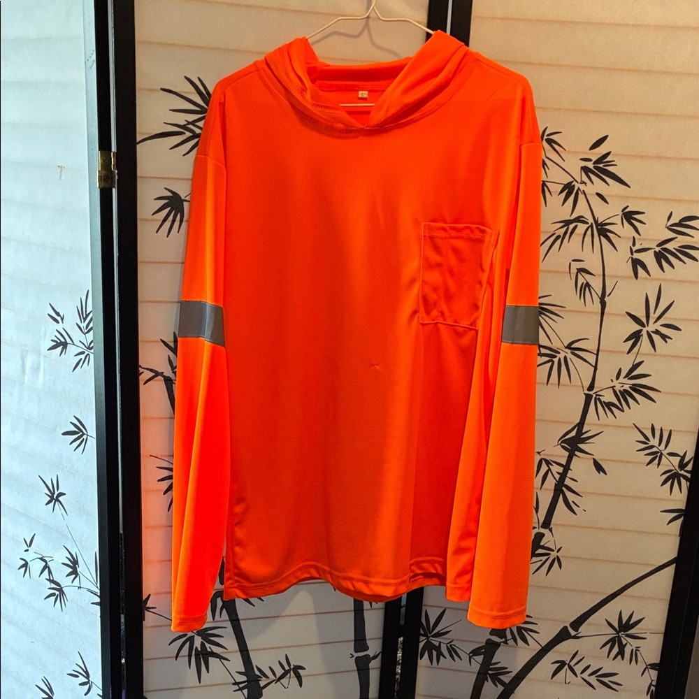 NWOT Bright Orange Long Sleeve Shirt with Reflective Stripes